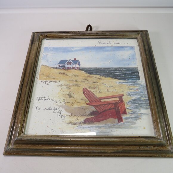 D. Morgan picture in distressed wood frame and glass 11" Coastal - Picture 1 of 11